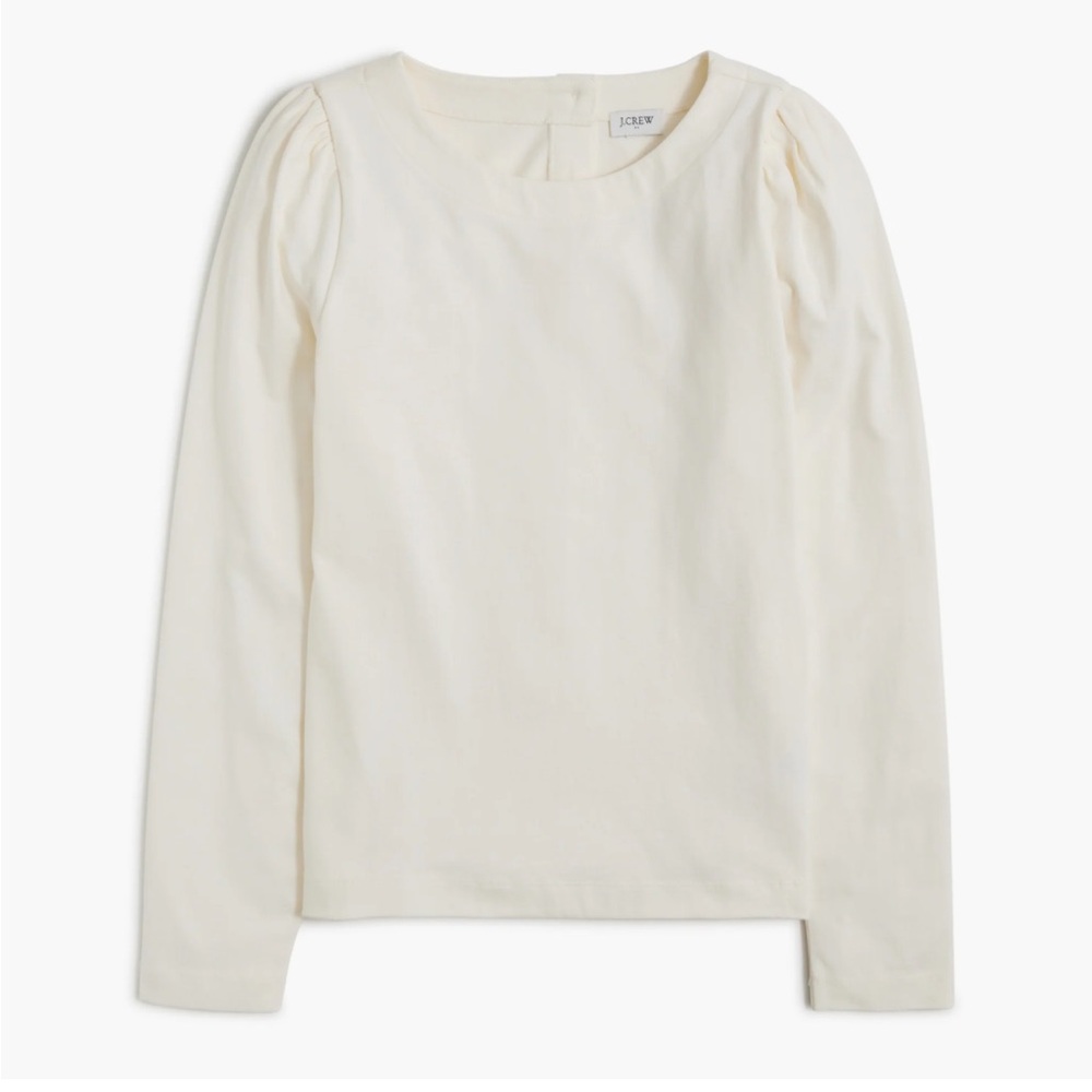 J. Crew Puff Sleeve Button Back Top White M